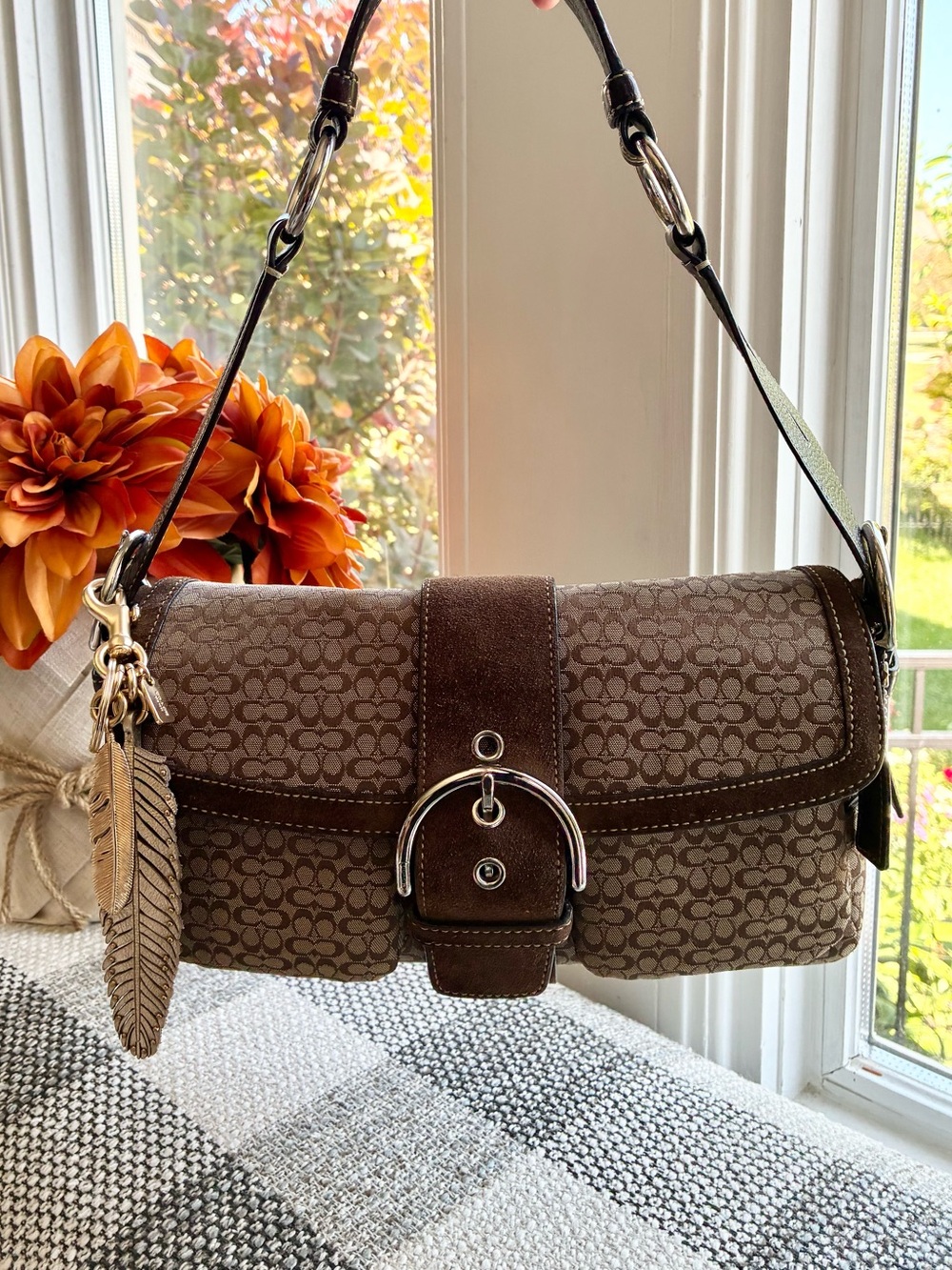 Coach Soho Pocket Flap Sig Jacquard Suede Shoulder Bag, Mini C, Y2K Vintage 1463